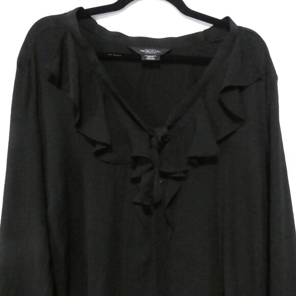 MICHEL STUDIO COLLECTION | size 18 | Elegant Black Sheer Ruffled Blouse - Picture 1 of 14